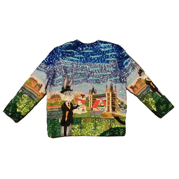 RARE Vintage Jeanette Kastenberg Beaded Sequin Bugs Bunny Jacket c1990s - Picture 3 of 16